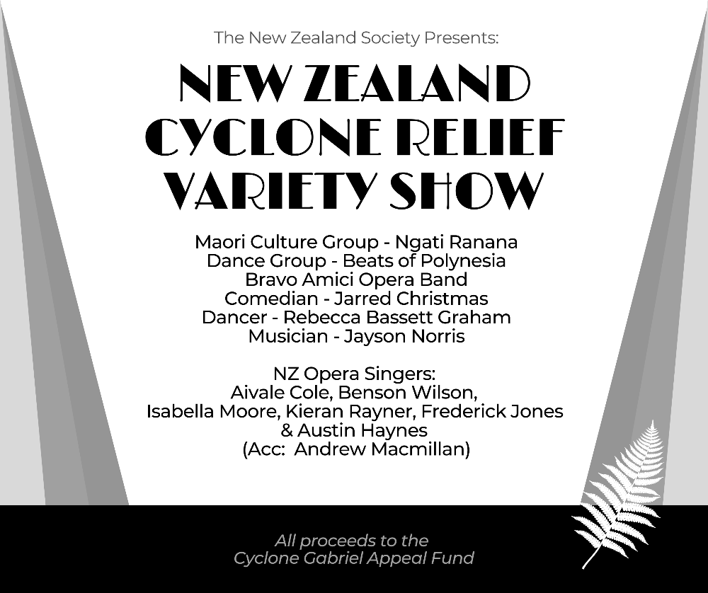 New Zealand Society (UK) presents: The New Zealand Cyclone Relief Variety Show